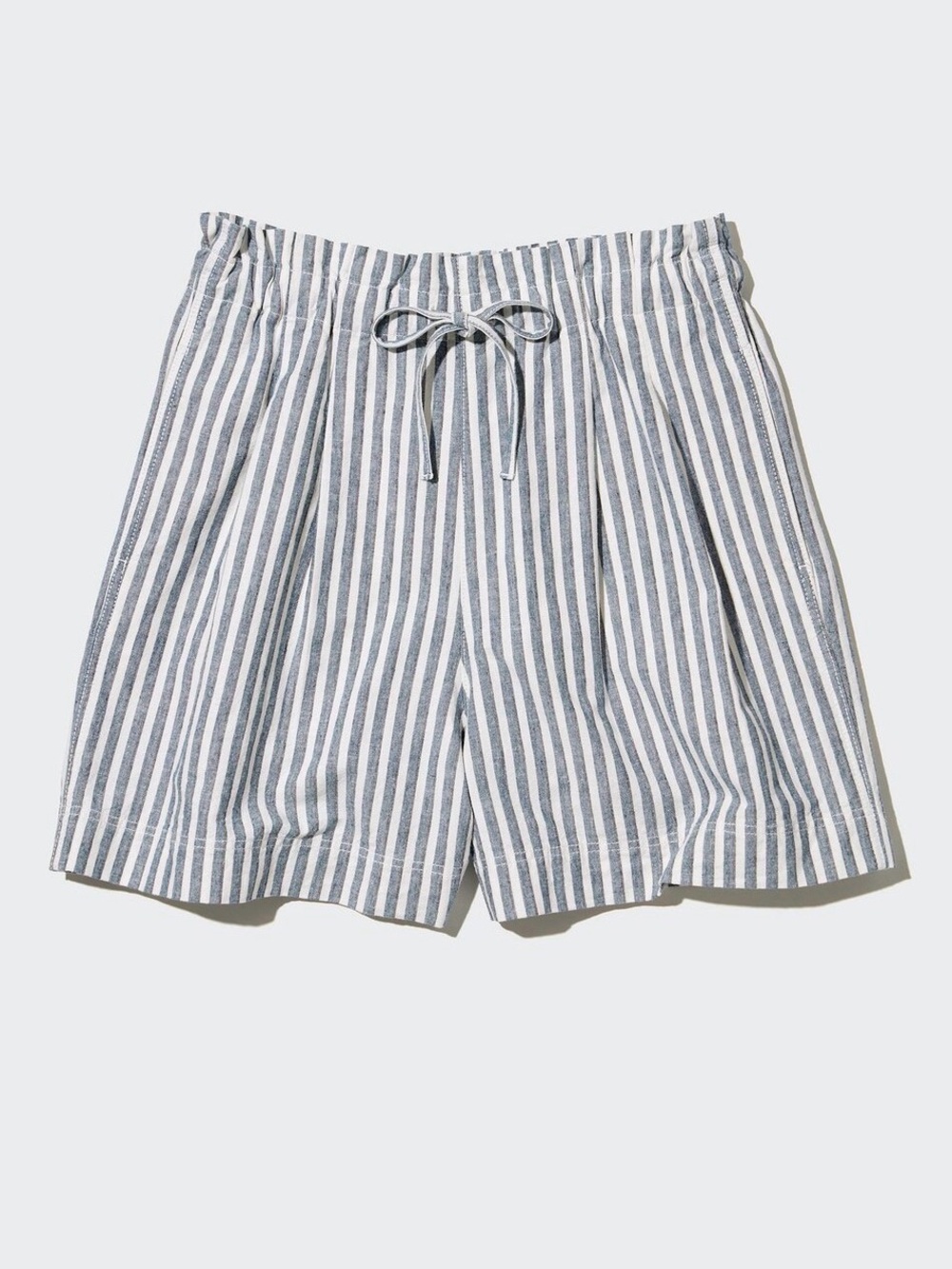 UNIQLO Women's Blue & White Vertical Stripe Linen Drawstring Shorts Size Small